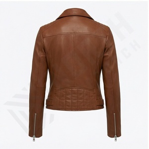 Nouvelle veste en cuir véritable pour femmes d'hiver avec conception à glissière personnalisable tricoté respirant - Product Image 3