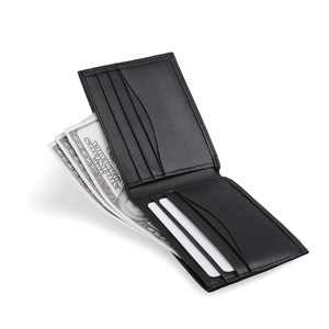 Portefeuille bifold pour homme de haute qualité avec blocage RFID, porte-cartes court, broderie, logo personnalisé, cuir véritable noir, vente en gros - Product Image 3