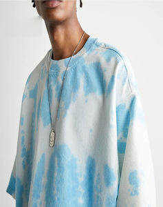 Camiseta de Moda para Hombre, Cómoda, con Estampado Tie-Dye Azul, 100% Algodón, Tejido de Punto, Manga Corta, Cuello Redondo, Estilo Urbano, Gráfico - Product Image 4