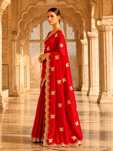 Sari de Terciopelo y Satén para Mujer, Diseño Indio Personalizado de Vexotrend, Hermoso Diseño Patola, Estilo Tradicional para Bodas y Fiestas - Product Image 2