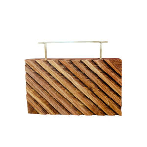Luxury Diagonal Stripe Wooden Clutch Handbag with Brass Top Handle Designer Evening Party Wedding Hard Case <b>Bag</b> - Product Image 1