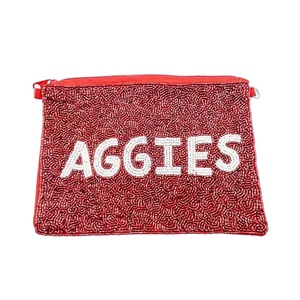 Mini sac à fermeture éclair unique fait à la main AGGIES College brodé de perles avec artisanat élégant et gentillesse fantaisie d'Inde - Product Image 1