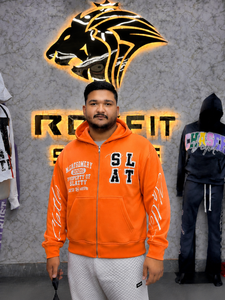 Sudadera con capucha blanca para hombre, con cremallera, estilo oversize, estampado de letras, bolsillo, transpirable, para otoño, estilo FRENCH TERRY - Product Image 2