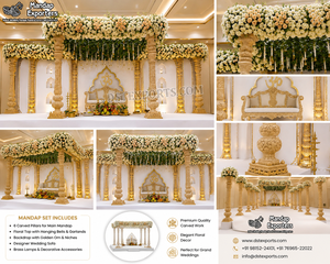 เวทีมันดาปไม้แกะสลักสุดหรูสำหรับงานแต่งงานแบบอินเดีย งานแต่งงานแบบกูจารัตติ  มันดาปไม้สุดอลังการ  มันดาปทรงสี่เหลี่ยมสีทองสวยงาม  สหรัฐอเมริกา - Product Image 6