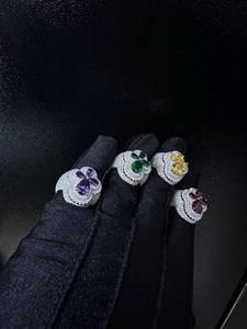JEWERA Glam Flower Hip Hop Cocktail <b>Rings</b> with Lab Created Zircon Pave Setting Brass <b>Gold</b> Plated Unisex Party - Product Image 6