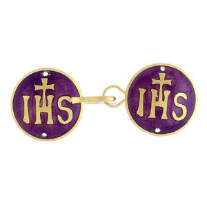 Insignia de cierre de capa de metal con acabado dorado y morado Diseño de letras de forma redonda Alta calidad para precio al por mayor religioso - Product Image 1