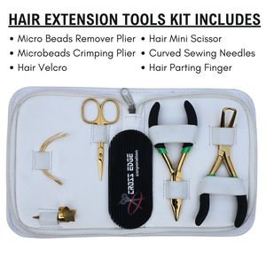 Hair Extension Tools Kit Microbeads Crimping Remover Plier Hair Velcro Mini Scissor Curved Sewing Needles Parting Finger Tool - Product Image 2
