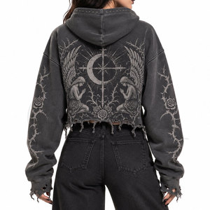 Nouveauté : Sweat à capuche pour femme de qualité supérieure, décontracté, respirant, coupe courte, effet usé, pour adulte - Product Image 4