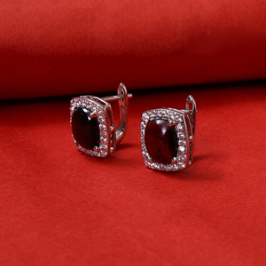 Silver Plated <b>Red</b> Oval Shape Gemstone Bezel Setting Romantic Anniversary Stud <b>Earrings</b> Women's Wholesale Bulk - Product Image 4