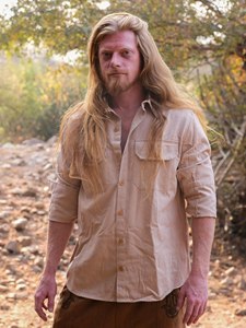 Men <b>Khaki</b> Linen Shirt: Long Sleeve Casual Summer Beach <b>Top</b> for Men Breathable Lightweight Linen Blend Shirt - Product Image 5