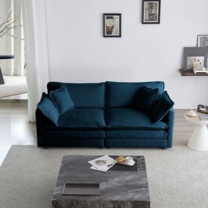 Divano Moderno a Due Posti in Tessuto Chenille Blu per Soggiorno, Grande Dimensione con 4 Cuscini Imbottiti - Product Image 1