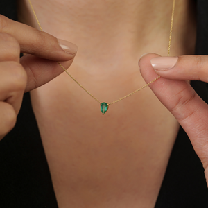 New Trendy Women 6x4 mm Pear Shape <b>Emerald</b> Single Stone <b>Pendant</b> Necklace For Girls 18K Original Yellow Gold Minimal Jewelry - Product Image 2