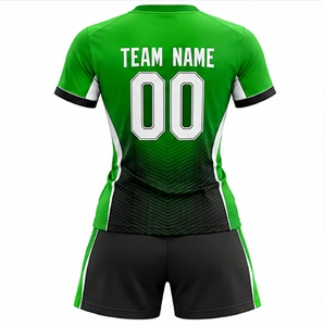 Conjunto Deportivo Sublimado para Mujer, Camiseta con Cuello en V y Pantalones Cortos, Degradado Verde y Negro, Transpirable, Uniforme de Equipo - Product Image 2
