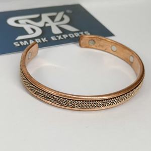 Premium Traditional Magnetic Copper Open Cuff Bangle Handmade <b>Adjustable</b> <b>Bracelet</b> Fine Braided Mesh Chain Design Lightweight - Product Image 3