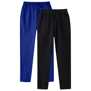 Pantalon de jogging décontracté pour homme en toile de coton, taille mi-haute, coupe droite, couleur unie, avec bouton élastique, noir et bleu, pour l'été - Product Image 1
