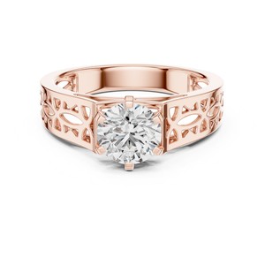 Anillo de Compromiso Solitario Vintage con Diamante Cultivado en Laboratorio, Corte Brillante de 1-3 CT, Banda de Filigrana, Oro Sólido de 18K/14K/10K, Plata 925, para Mujer - Product Image 5