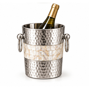 Seau à glace en métal martelé avec incrustation créative de nacre, refroidisseur à vin et champagne artisanal en acier inoxydable pour bars et hôtels - Product Image 1