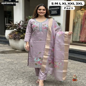 High Quality Simar Silk Blend with Intricate Khatli Hand work Straight-Fit Kurti-Pant-<b>Printed</b> Dupatta Supplier from Surat - Product Image 1