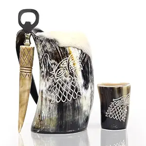 Authentique Chope à Bière et Mead en Corne de Buffle Polie Faite à la Main avec Poignée, Style Renaissance, Imitation Antique FAIZA CRAFT pour - Product Image 2