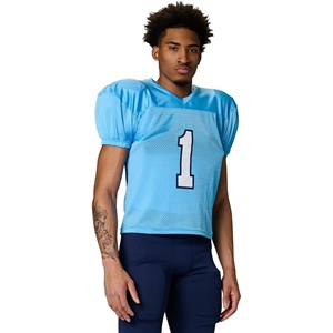 Camiseta de Fútbol Americano para Hombre, Cuello en V, Manga Corta, Color Azul Claro, Malla Transpirable, Ajuste Atlético, Número 1 con Impresión Frontal - Product Image 1
