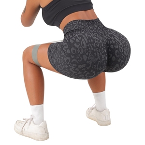 Shorts de yoga gris foncé sans coutures à motif animalier, taille haute, compression ventre plat, style cycliste, pour femme, effet push-up, vêtements de sport - Product Image 1