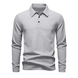 Polo en tricot noir à manches longues pour homme, couleur unie, col rabattu, pull-over - Product Image 4