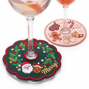 Etiquetas personalizadas bordadas para copas de vino, adornos navideños, dijes para copas de vino, para artículos de fiesta y regalos - Product Image 1