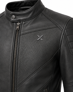Blouson de moto en cuir monochrome |   Noir ivoire |   Fabricant OEM ODM |   Qualité de conception haut de gamme |   Vêtements de course |   Logo X | - Product Image 4