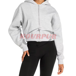Women Hoodie Cotton <b>Fleece</b> <b>Zipper</b>-Up Hooded Short Length Solid Color Hoodie In Different Colors Breathable Autumn Wear - Product Image 2
