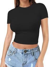 T-shirt court en jersey uni pour femme, été, 180 g/m², col rond, en spandex, doux, respirant et teint uni, style décontracté - Product Image 3