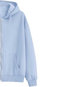 Sudadera con Capucha Unisex Azul Claro, Sudadera de Forro Polar con Cierre, Sudadera Extra Grande de Corte Regular, Color Sólido, Diseño Casual con Bolsillos, Ropa de Otoño - Product Image 4