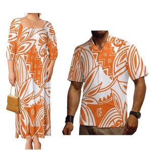 ชุดเดรสลำลองสไตล์เรโทรสีดำสำหรับผู้หญิงและเสื้อยืดไซส์ใหญ่สำหรับผู้ชาย ชุดคู่รักสไตล์ซามัวโพลีนีเซียน - Product Image 2