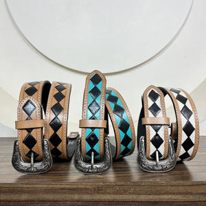 2025 nuevo cinturón con patrón a cuadros hecho a mano cuero mecanizado a mano moda lujo cuero genuino diseñador hebilla cinturón para Unisex - Product Image 6