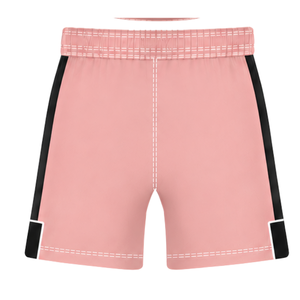 Ensemble uniforme de rugby rose clair et noir à manches courtes, maillot de rugby rayé à col ras du cou, short à cordon de serrage, performance athlétique, entraînement - Product Image 6