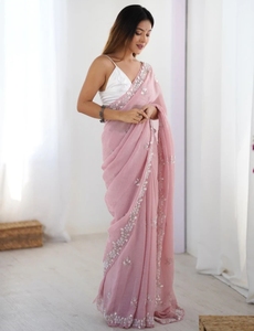 Sari Moderno de Rayón y Chifón con Adornos al Estilo Bollywood para Fiesta - Product Image 4