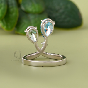 2.63 Carat Pear Cut Blue and Green Lab Diamond Toi et Moi <b>Ring</b> Pave Band 14k Gold <b>Two</b> <b>Stone</b> Unique Luxury Engagement <b>Ring</b> - Product Image 3