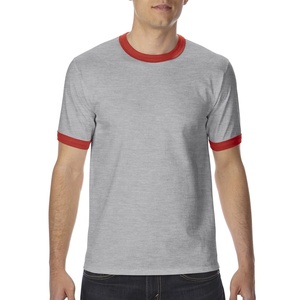 T-shirt blanc à manches courtes pour homme avec bordure contrastante rouge, coupe classique, jersey décontracté en coton, col rond, couleur unie - Product Image 6