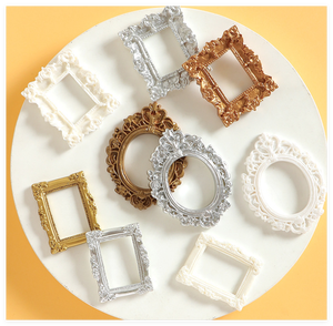 Cadre photo en résine plat, mini ornement DIY, style européen vintage, en or antique, blanc, argent, forme cœur, carré, ovale, rectangle, vente en gros - Product Image 5