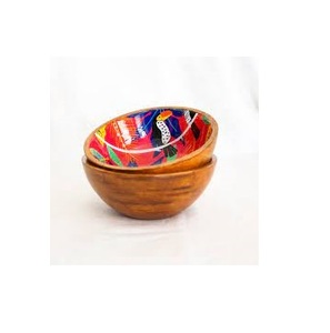 Tazón para Servir Ensaladas de Madera de Mango Hecho a Mano, Ecológico, Decorativo, con Estampado Tropical de Tucán, Tazón de Madera para Frutas, para Decoración de Cocina - Product Image 1