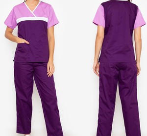Women <b>Purple</b> V-Neck Short Sleeve Scrub Set Cotton Polyester Woven Hospital Uniforms Pants - Product Image 6