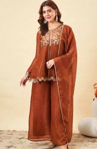KURTI WITH PLAZZO & DUPATTO Product Details <b>Kurta</b> Fabric Crunchy <b>Silk</b> TOP LEBGTH 32 Plazzo Fabric - Product Image 6