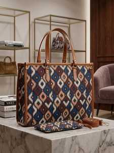 Jacquard Washable Canvas Portable Tote Bag with Solid Pattern Zipper Closure Anti-Theft Non-slip Backing Daily Carry Travel - Product Image 3
