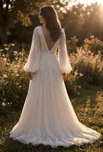Hand Beaded <b>Appliques</b> Sleeveless V-neck Modern A-Line Bridal <b>Dress</b> Crystal Embroidery Draped Satin Skirt Natural Waistline - Product Image 2