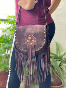 Sac à bandoulière en cuir, sac à main en daim avec franges, sacs élégants, sacoche unique - Product Image 4