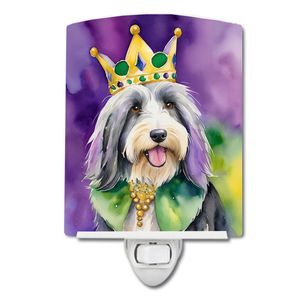 Veilleuse en céramique de mardi gras New Bearded Collie King compacte 6x4x3 multicolore pour chambre à coucher couloir cuisine certifiée UL - Product Image 1