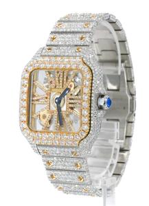 Reloj de Lujo con Diamantes, Caja Cuadrada, Oro Amarillo, Movimiento Mecánico, Números Romanos, Pantalla Analógica, Cierre Desplegable, Unisex - Product Image 2