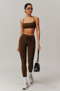 High Quality Brown Ivanna Lightweight Washed Sports Bra Square Neckline <b>Spaghetti</b> <b>Straps</b> Breathable High for Women's Gym - Product Image 2