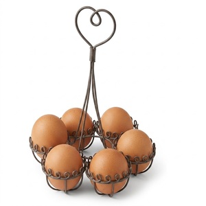 Farmhouse Style Metal Wire Egg Holder With Wooden Handle Rustic Chicken Gathering & Storage Holder For Fresh Eggs Countertop - Product Image 3