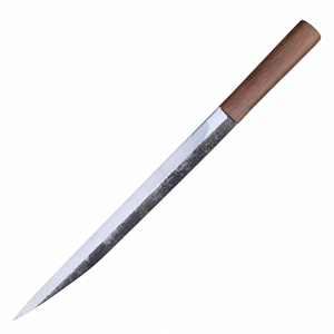 Couteau à filet long et étroit avec manche en bois brun, lame argentée, finition forgée foncée, pointe aiguisée pour trancher la viande et le poisson - Product Image 5