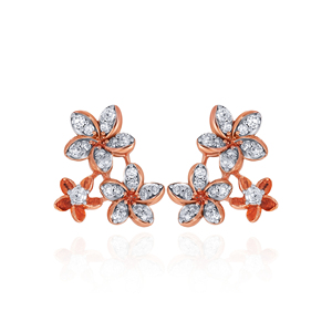 Pendientes de Oro Rosa de 14K con Diseño Floral, Diamantes Cultivados en Laboratorio con Corte Marquesa y Redondo, Joyería Fina para Mujer - Product Image 1